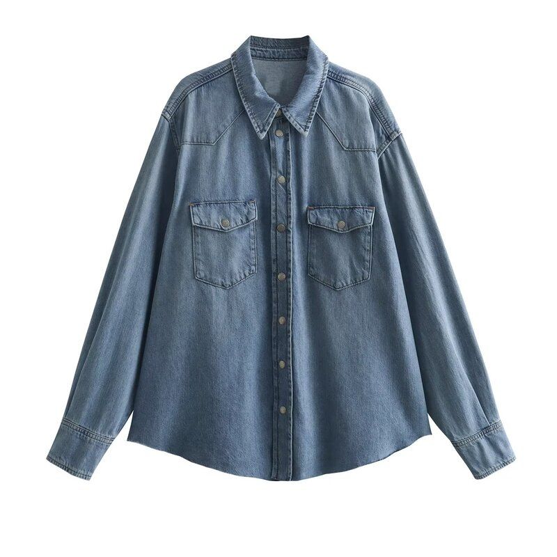 Fashion Style 2023 Autumn New Arrival Female Retro Loose Fitting Pocket Decoration Denim Shirt Jacket 3175044 427