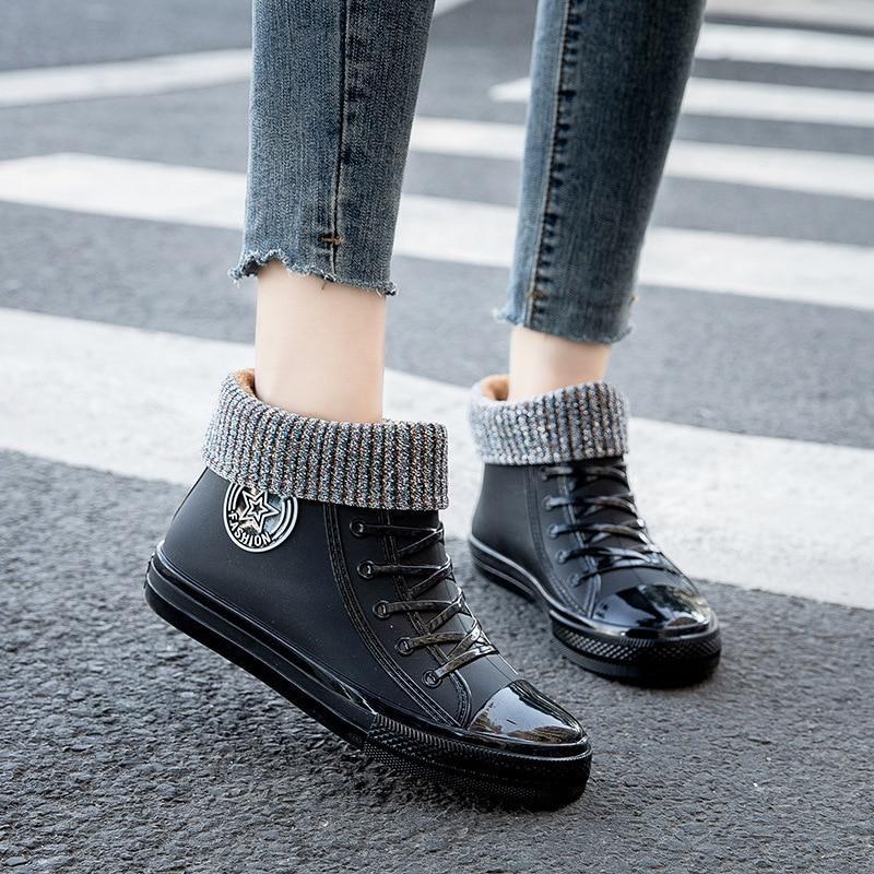 

Непромокаемая парусиновая обувь из ПВХ, женские резиновые сапоги на платформе, модная уличная непромокаемая обувь, женские нескользящие хлопковые силиконовые сапоги 38 чёрный