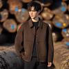 Stylish Men's Wool Coat - Maple Leaf Coffee Color, Short, High-End Design for Spring & Autumn.