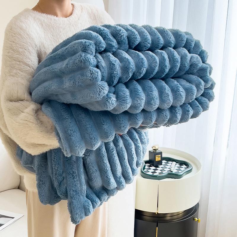 Double-Sided Plush Rabbit Winter Blanket - Soft Coral Fleece for Office, Sofa, or Bed