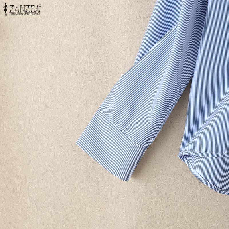 ZANZEA Camicetta casual da donna a righe con scollo a V larga a maniche lunghe