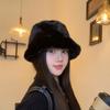 Women S Plush Bucket Hat Korean Style Solid Color Autumn Winter Warm