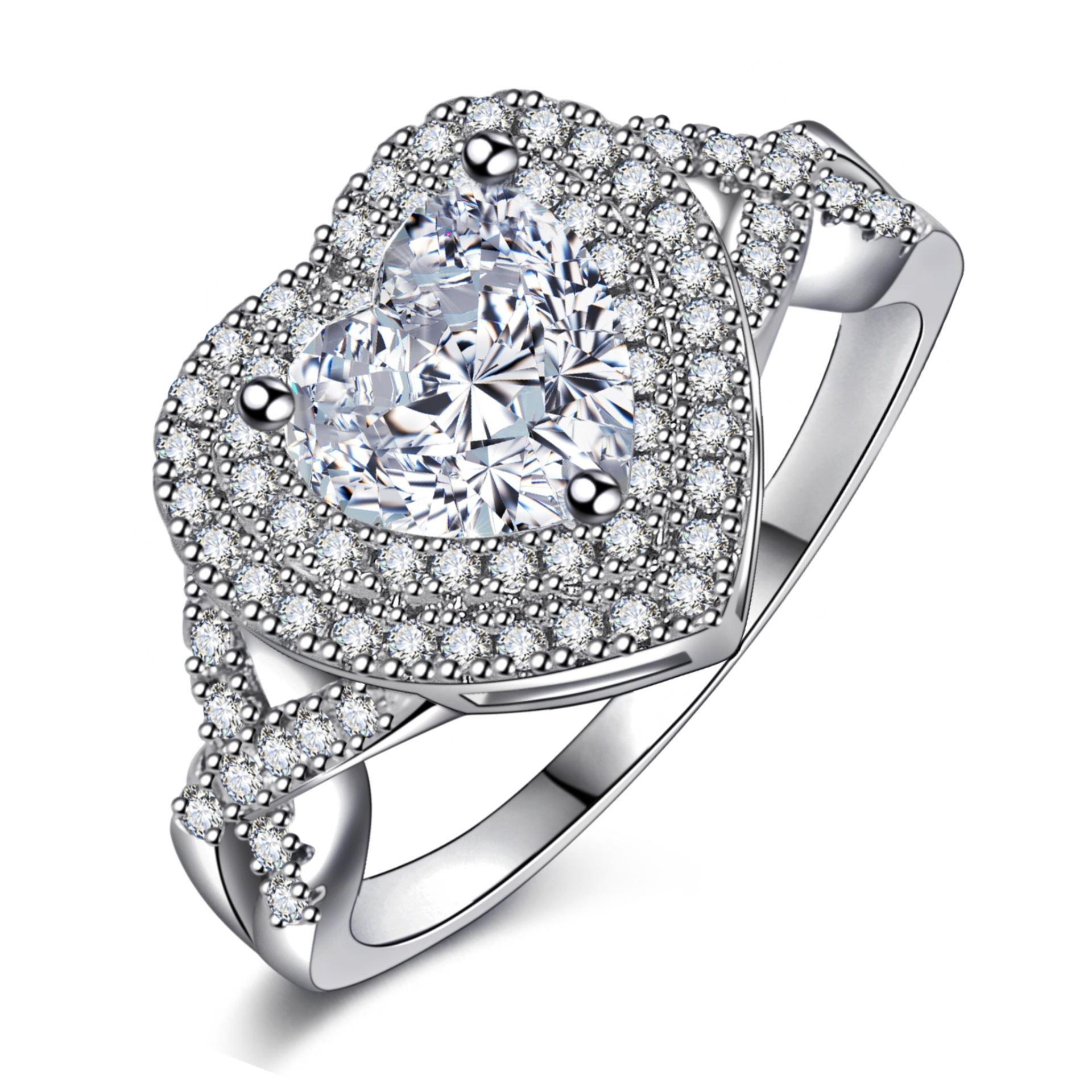 2026 Full Diamond Heart Shaped Ring with Micro Inlaid Heart Shaped Diamond Engagement Ring Us size 6