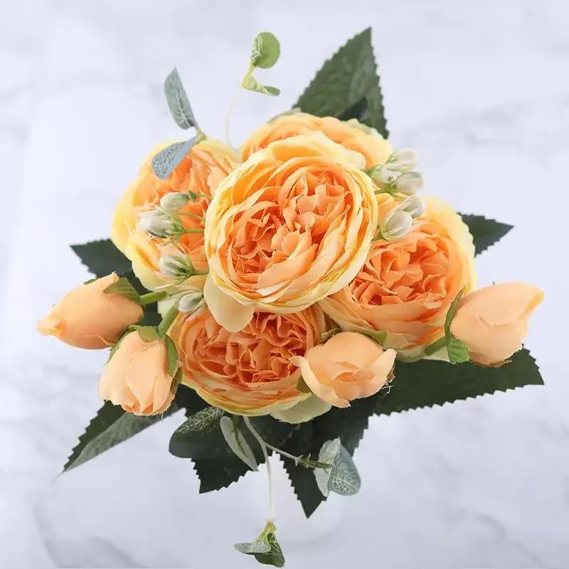 30cm Rose Pink Silk Peony Artificial Flowers Bouquet 5 Big Head Cheap Fake Wedding Decorate