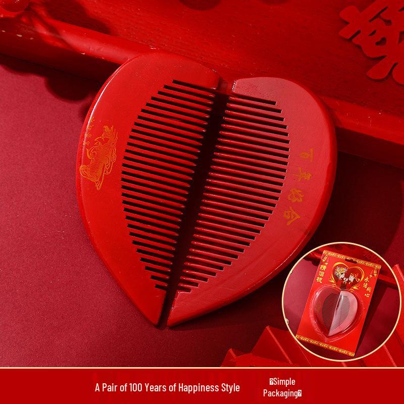 Bordowy Drewniany Zestaw Grzebieni Ślubnych z Lusterkiem - Pudełko na Prezent Weselny Panny Młodej