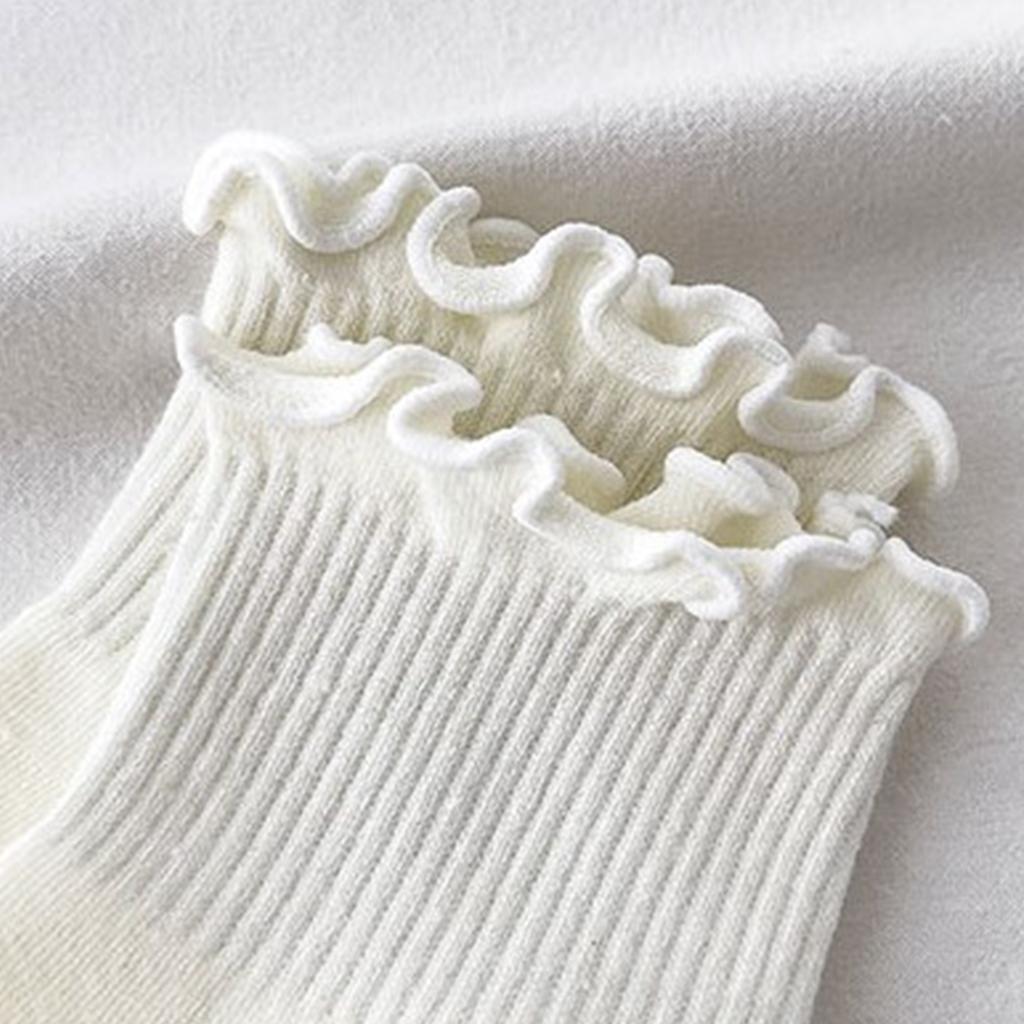 5 Pairs Japanese Style Women Student Crew Socks Solid Color Casual Fashion Frilly Ruffle Trim Short Tube Ankle Socks