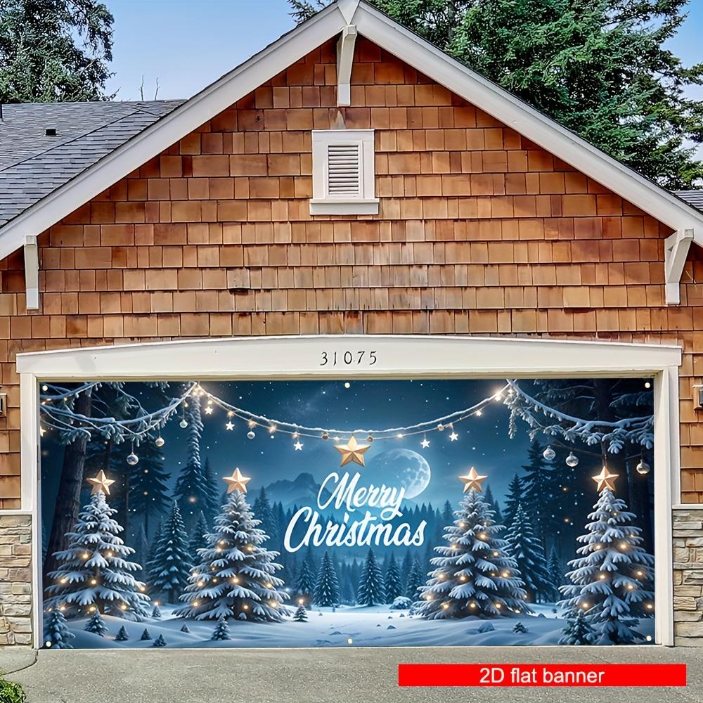 2D door banner, 1 piece, 2D banner, Christmas garage door banner, Christmas tree and colorful light pattern, polyester material