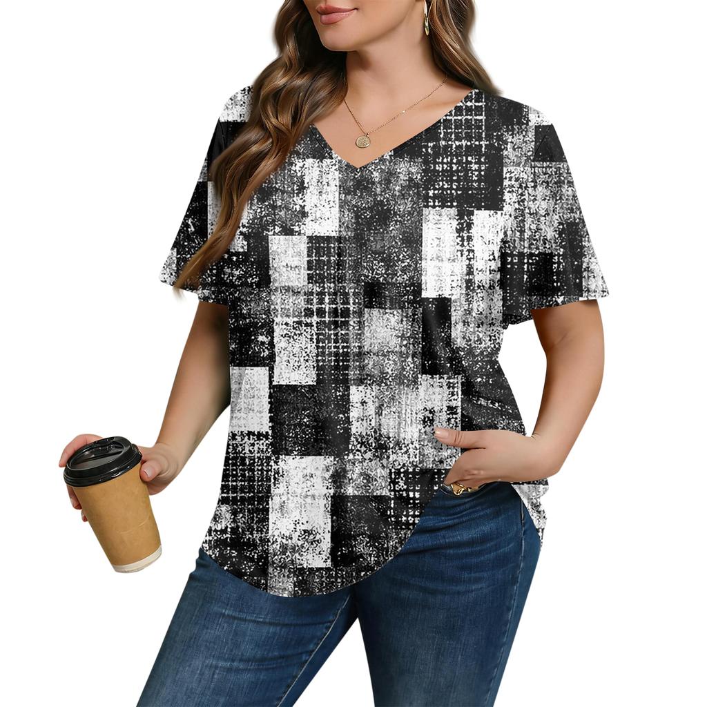 Women's Plus Size Fashionable Casual Loose-Fit Short Sleeve Elegant V Neck Blouse For Work