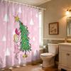 1Pc Pink Cartoon Christmas Tree Print Waterproof Shower Partition, Privacy Hanging Curtain With 12 Hooks Multiple Size
