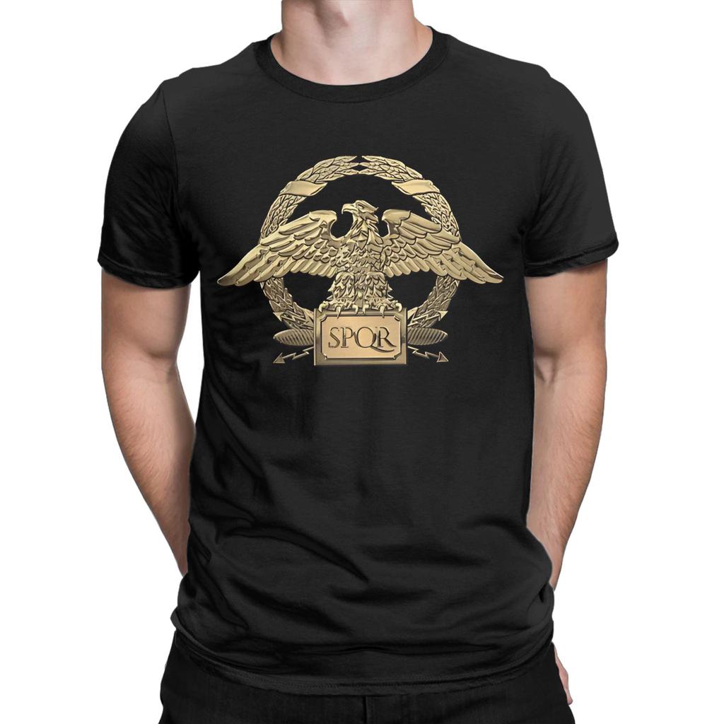 Gold SPQR Roman Empire T Shirts Mens 100 Cotton Novelty TShirts Crew Neck Tee Shirt Short Sleeve Clothes Plus Size