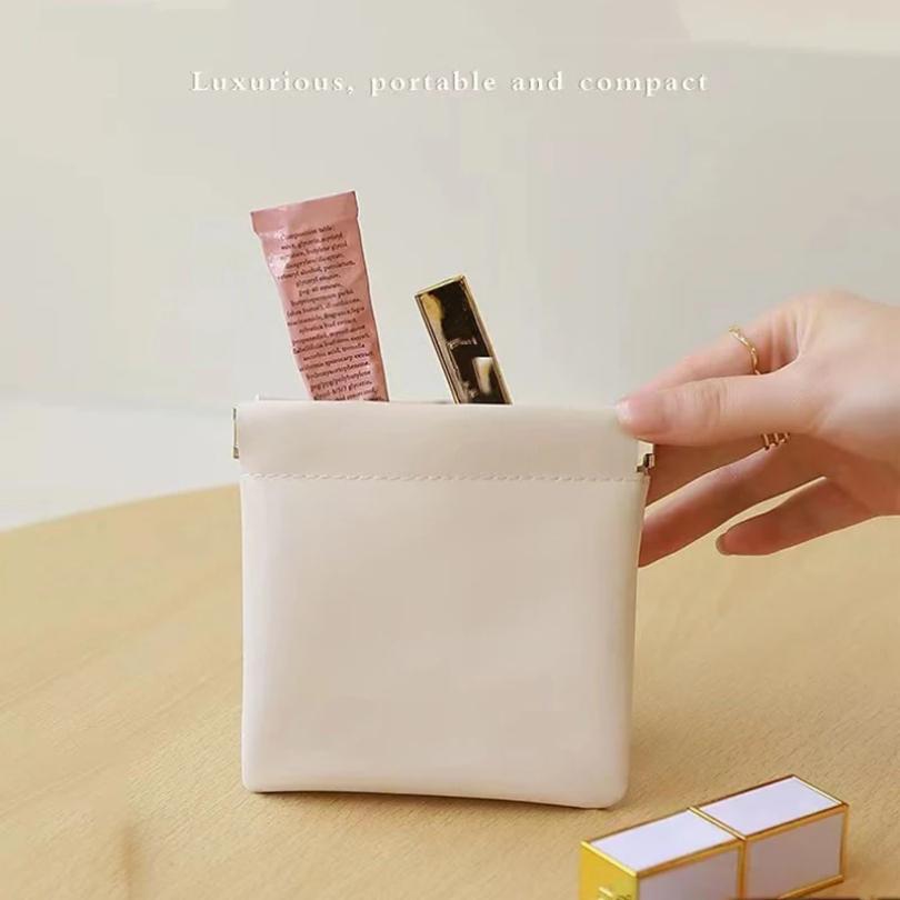 PU Leather Simple Mini Makeup Storage Bag Women Square Small Cosmetic Pouch Portable Make Up Key Organizer Bags