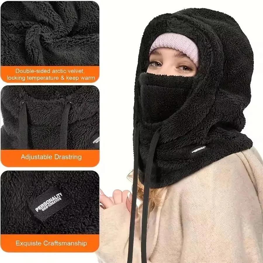 Thickened Womens Winter Hat Plush Ear Protection Neck Warmer Windproof Face Mask for Skiing Cycling Outdoor Activities