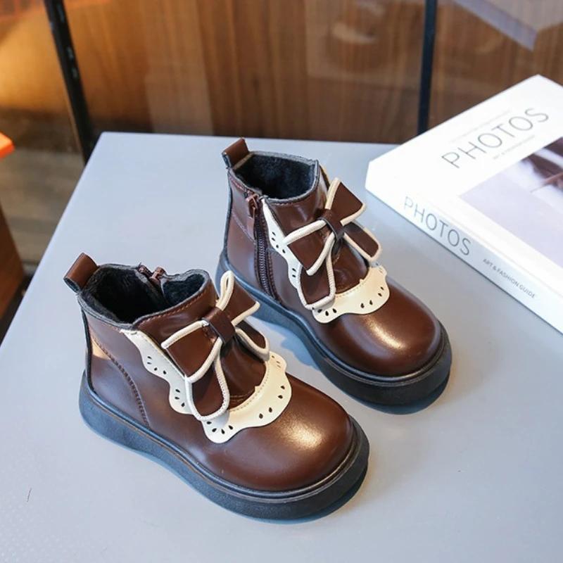 

Children Boots Princess Bow Short Boot Velvet Warm Cotton Shoes Snow Boots Ankle Boots Platform Boot Winter Shoe for Girl Botas 27insole16.2cm коричневый