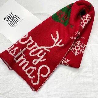 Christmas elk knitted wool scarf women's winter warm red scarf Korean version versatile Japanese scarf