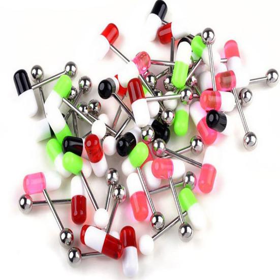 10Pcs Unisex Acrylic Pill Tongue Barbell Nipple Ring Stud Body Piercing Jewelry