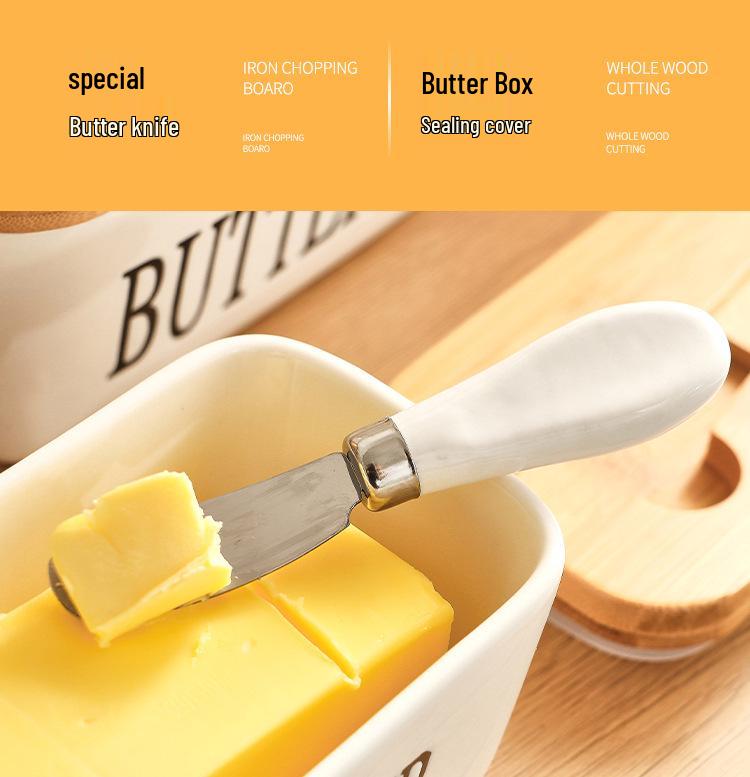 European-Style Ceramic Butter Dish with Lid - Cheese Storage Box for Fresh-Keeping In Kitchen