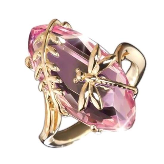 Chic Women Dragonfly Leaf Oval Faux Gem Twist Finger Ring Wedding Jewelry Gift