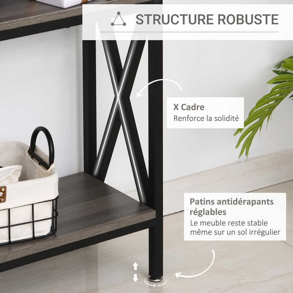 Console Table, Entryway Table with 3 Compartments, Metal Frame, Adjustable Feet for Living Room, Hallway, Grey