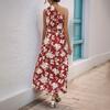 New seaside vacation elegant temperament sleeveless flower print shoulder dress