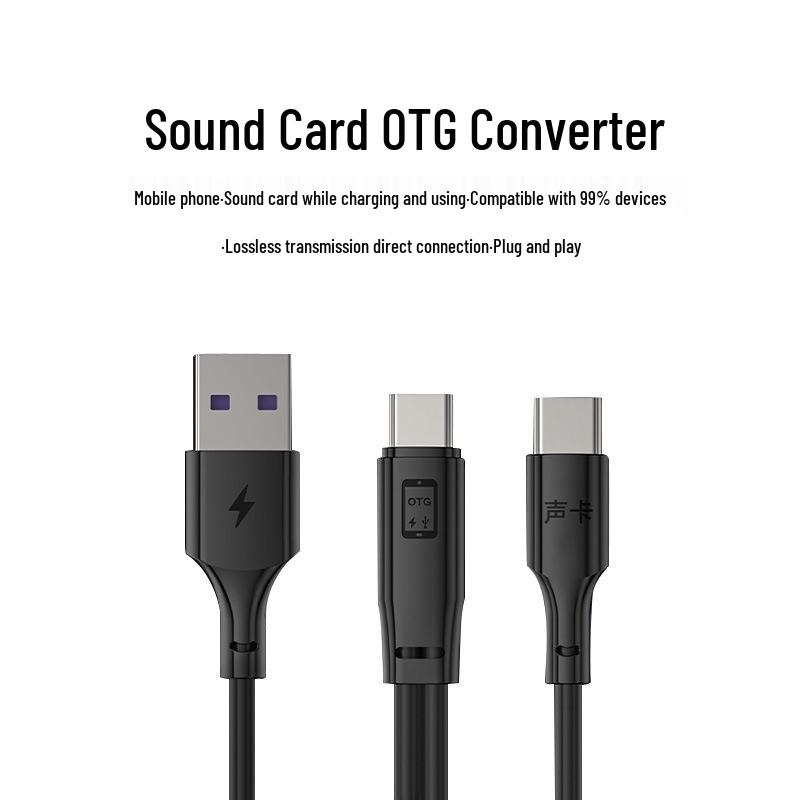 OTG Adapter Cable: Type-C to USB Live Sound Card with Dual C Charging