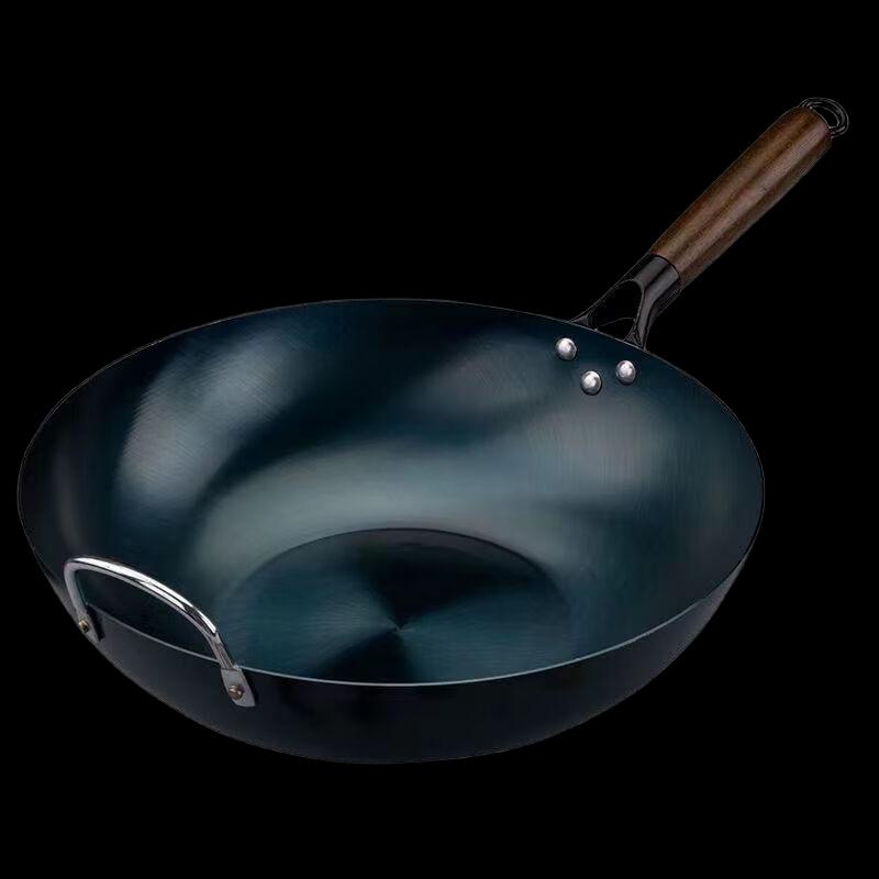 Lilang 34cm Uncoated Cast Iron Wok with Wooden Handle