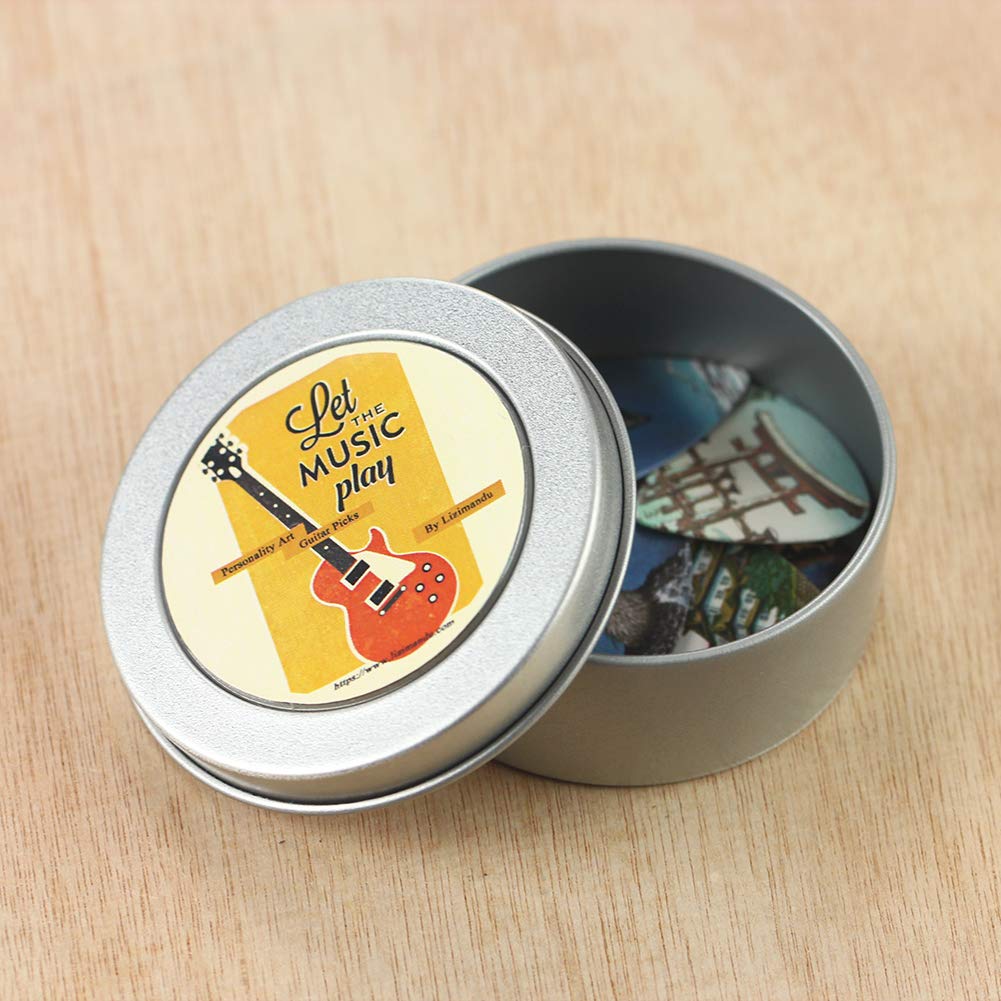 Jasenna Guitar Picks, 12-Piece Set, Stylish Plectrums for Bass and Stringed Instruments, Made of Plastic with Storage Case, Non-Slip, Lightweight,