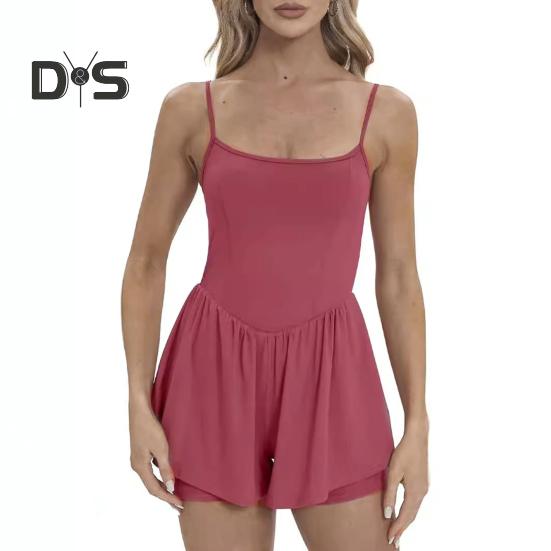 Women's Sleeveless Tennis Dress Summer Pleated Yoga Workout Mini Dresses with Built-in Shorts Spaghetti Strap Athletic Romper Short Sundress