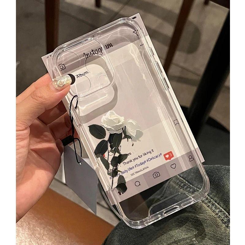 The New Simple Pure White Rose iPhone17Promax Mobile Phone Case Is Suitable for Apple 16promax Space Case 15.