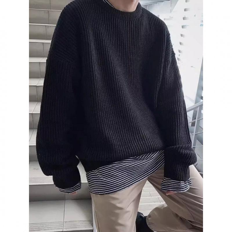 Maglione Trendy da Uomo a Blocchi di Colore a Righe con Girocollo - Maglieria Casual Autunno/Inverno 2023