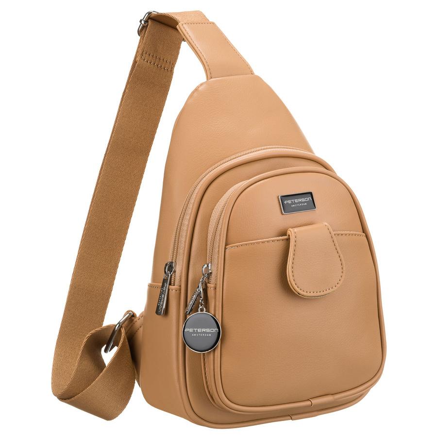 Sportowa beżowa saszetka damska na ramię nerka crossbody ze skóry ekologicznej Peterson
