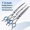 Fenice Professional 7.0/7.5/8 Inch JP440C Steel Left Hand Shears Blue Diamond Double Tail Nail Scissors Set for Pet Dog Grooming