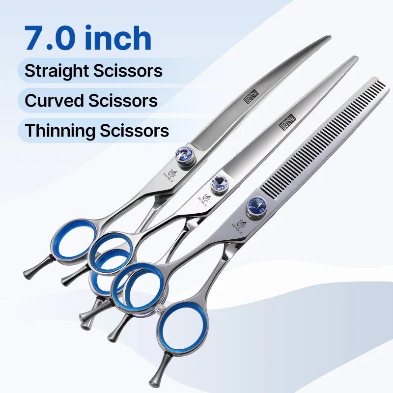 Fenice Professional 7.0/7.5/8 Inch JP440C Steel Left Hand Shears Blue Diamond Double Tail Nail Scissors Set for Pet Dog Grooming