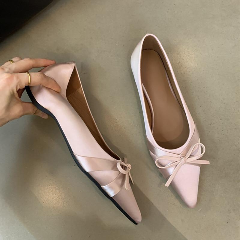 2026 Spring Pointed Toe Women Commute Flats Concise Shallow Slip On Ladies Shoes Soft Sole Butterfly-knot Eelgant Dress Shoes