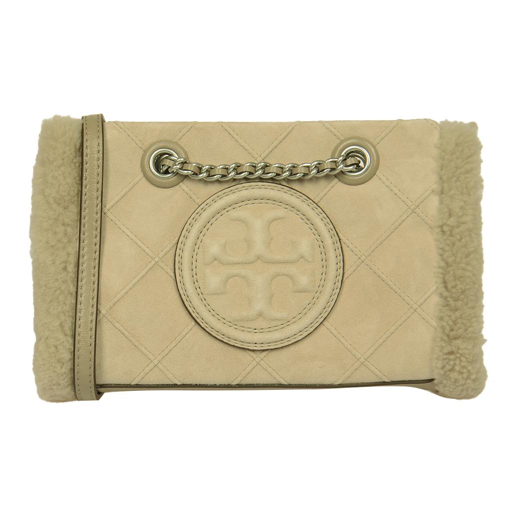 

Tory Burch Fleming Double T Logo Plush Trim Diamond Pattern Lambskin Leather Tote Bag Shopping Bag Shoulder Crossbody Handbag Mini 156877-020 Basic Set (Bag+Dust Bag)