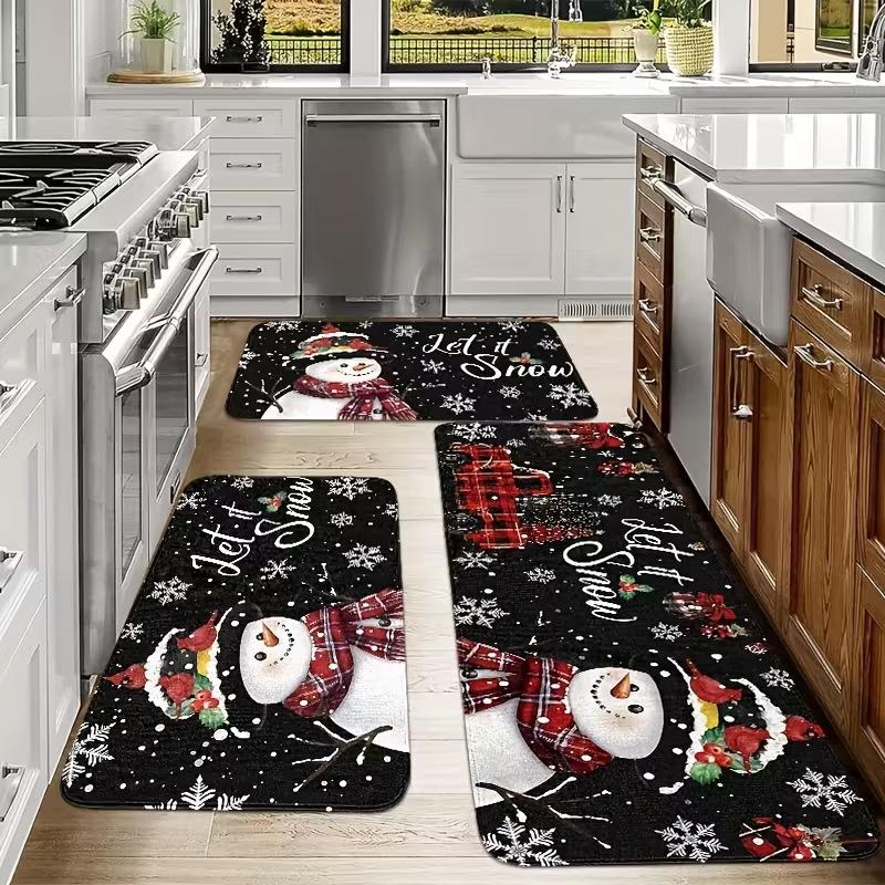 Vintage Puffy Christmas Tree Pattern Mat Non-slip Oil-proof Waterproof Floor Mat Dirt-resistant  Floor Mat for Kitchen Bathroom