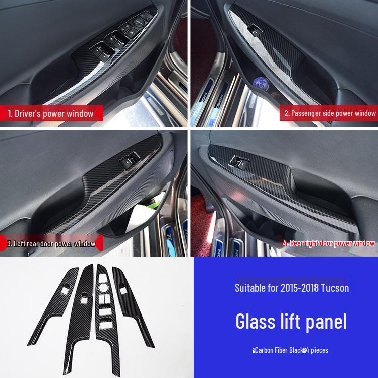 Carbon Fiber Texture Interior Stickers for Hyundai Tucson 16-20: Central Control & Gear Shift Air Outlets