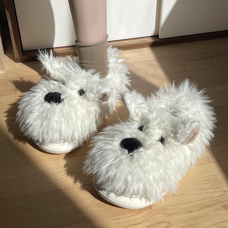 Doodle Dog Cotton Slippers Women Winter Indoor Anti Slip Warm Half Heel Plush Soft Sole Slippers