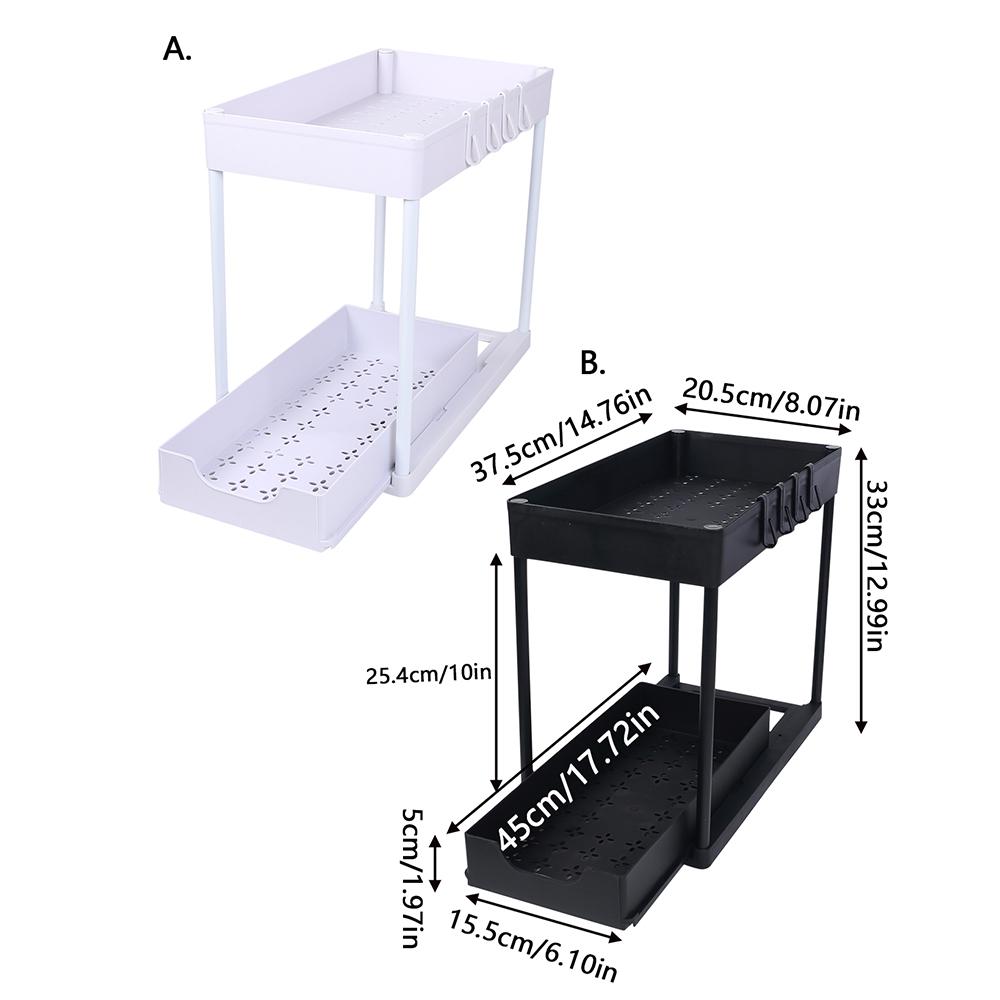 Organizér pro uložení pod dřez s háčky, 2úrovňový výsuvný košík do skříně, výsuvná zásuvka pro koupelnu a kuchyň
