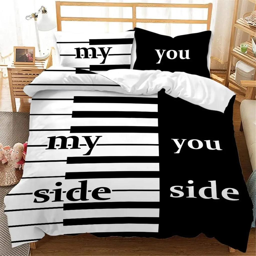 Black and White Couple Romantic Valentine's Day Comfortable Duvet Quilt Cover Pillowcase Bedding Set Decoration Home Textile
