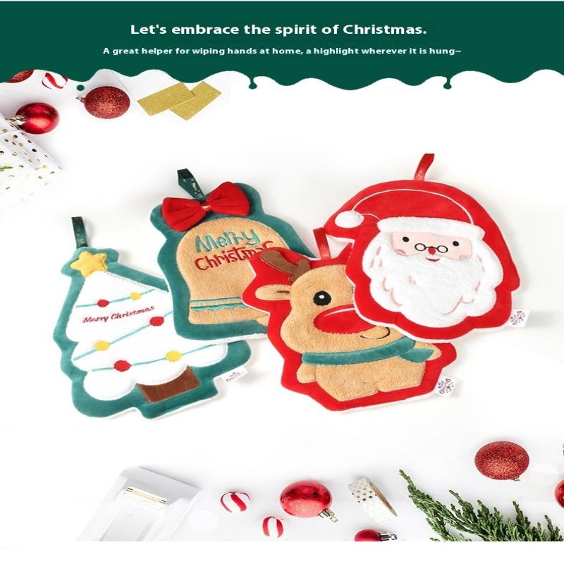 Cute Christmas Cleaning Towel Coral Velvet Hand Towel Snowman Bathroom Hanging Absorbent Dishcloth Soft Cleaning Cloth Rag