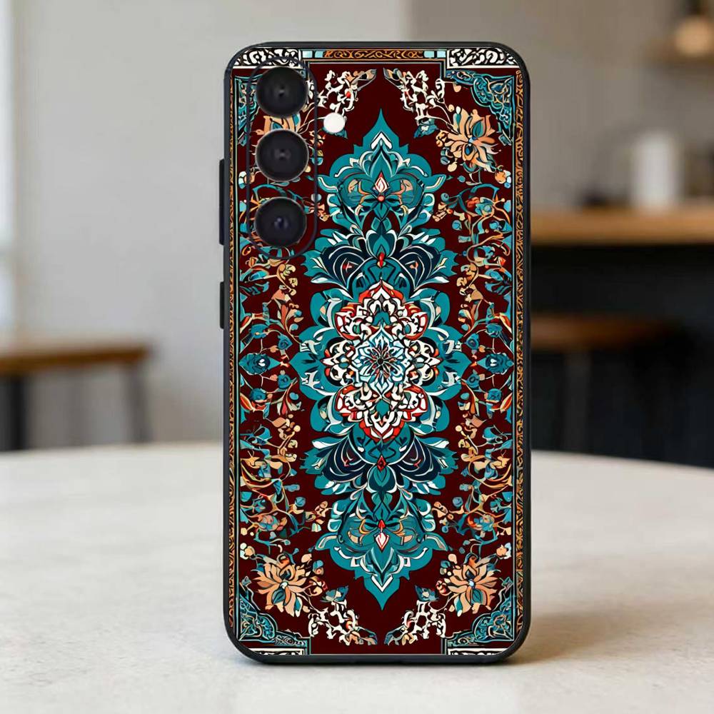 

Персидский ковер Цветочный узор Чехол для телефона Для Samsung Galaxy A73,A21s,A22,A31,A52,A53,A71,A41 Мягкий черный корпус Samsung a50 30s 50s