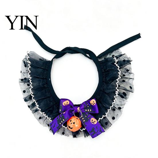 Cat Pumpkin Outfit 1 Set Halloween Costume, Wizard Hat And Lace Bandana, Ruffled Bib Pet Photo Prop with Bow Bell, Holiday Party for Small Dogs, Cats