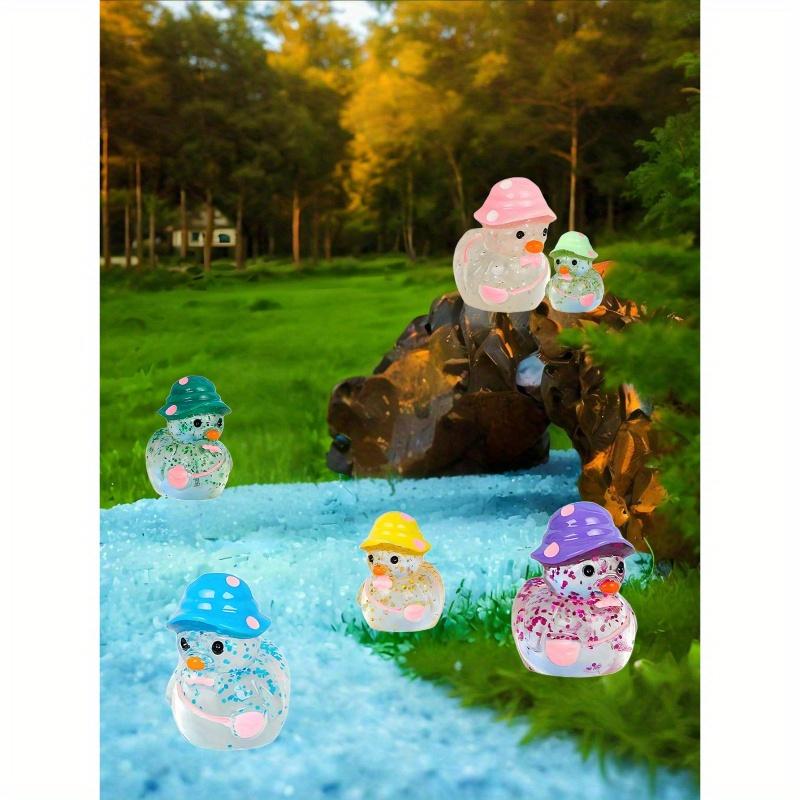 Patos Luminosos Flash Mini, Pato em Miniatura com Chapéus, Decoração de Jardim de Fadas Fluorescente, Animais Fofos Micropaisagem