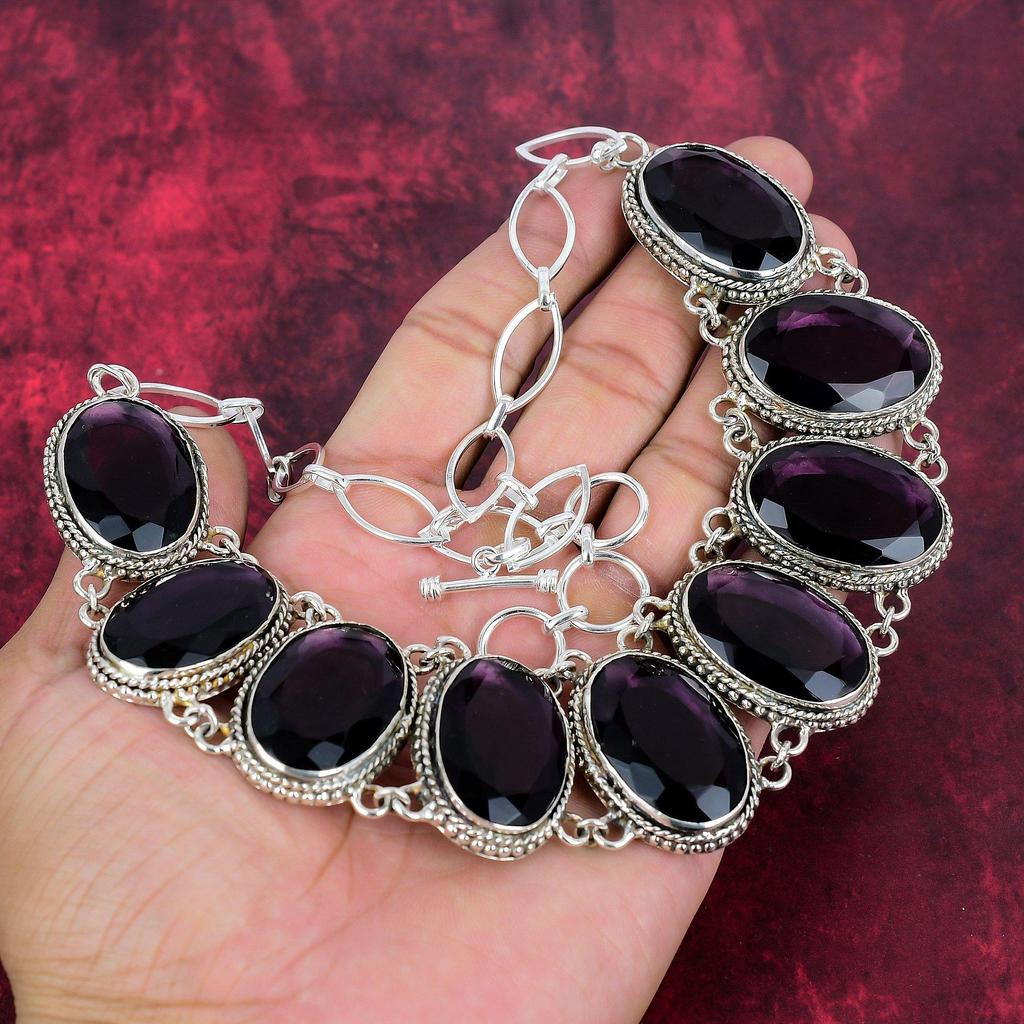 Amethyst 925 Solid Sterling Silver Jewelry Set, Handmade Beautiful Necklace & Bracelet Jewelry Set, Adjustable Gemstone Jewelry For Her