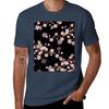 White And Pink Japanese Cherry Blossom Floral Seamless Repetition Pattern On Black TShirt