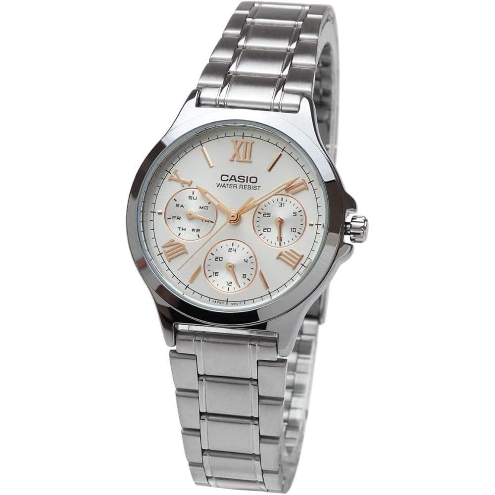 Casio LTP-V300D-7A2 Women s Standard Analog Calendar Watch Silver Rose Gold Metal Bracelet