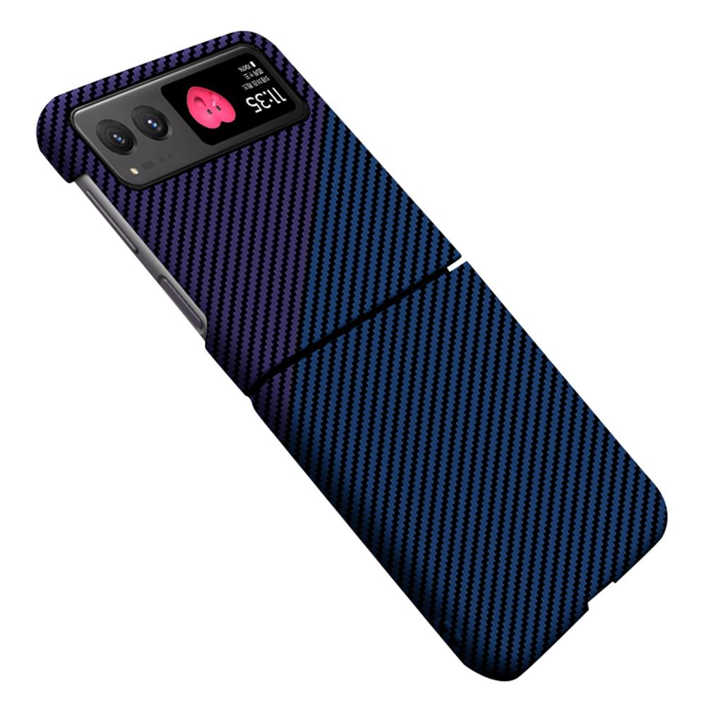 

For Motorola Razr 40 5G Carbon Fiber Texture Hard PC Phone Cover Drop-proof Phone Case Blue+Purple