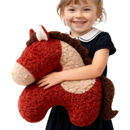 Horse Pillow Red Plush Pony Throw Pillow 18.9 Inch Soft Decorative Cushion for Sofa Bedroom Living Room Year of The Horse Home Decor