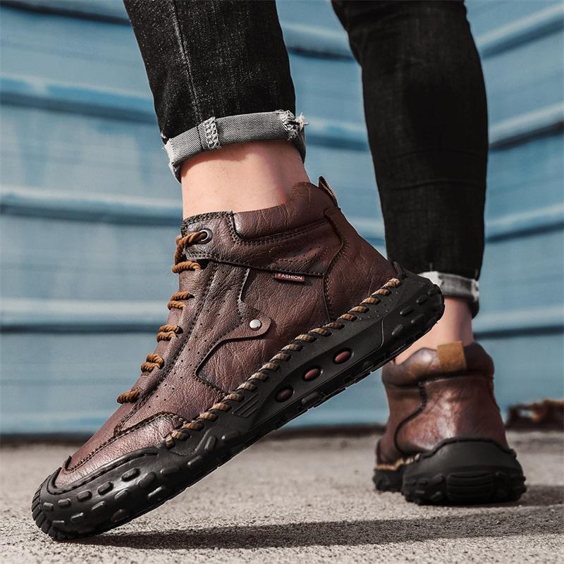 Spring/ Autumn Men's High-top Casual Shoes Handmade Leather Shoes Cowboy Boots for Men