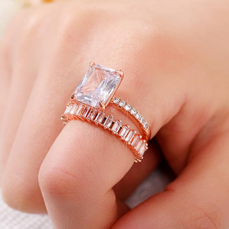 Newly Designed Rose Gold Color Set Rings for Women Luxury Trendy Wedding Party Accessories Temperament Female Jewelry